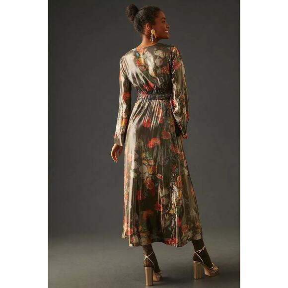 New Anthropologie Caballero Deep V-Neck Maxi Dress $248 MEDIUM Brown Motif - Picture 5 of 10